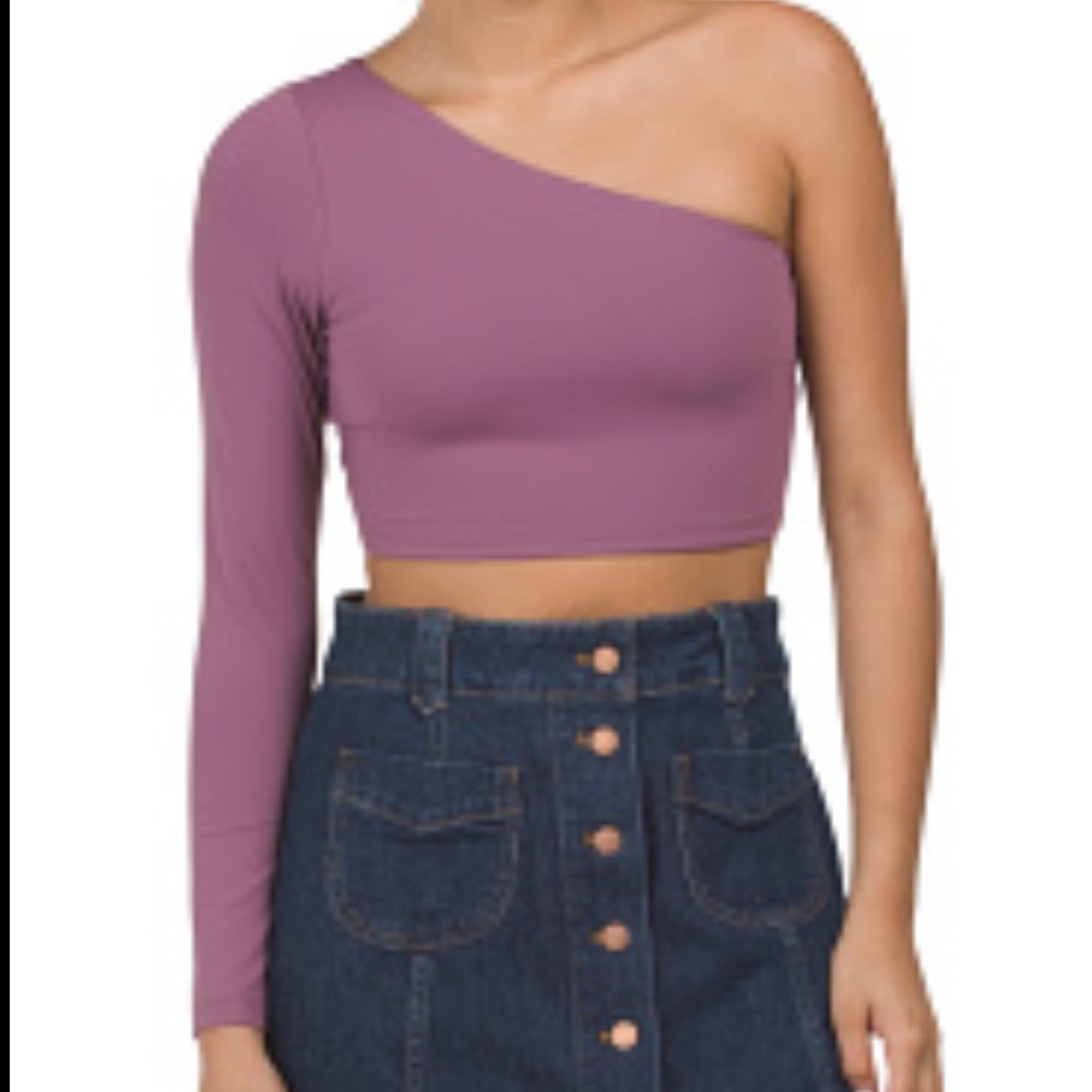 NWT- SUSANA MONACO One Shoulder Crop Long Sleeve Top in Amethyst